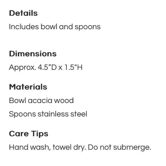 Karma acacia wood double pinch bowl with brass spoons - NWT - Picture 5 of 16